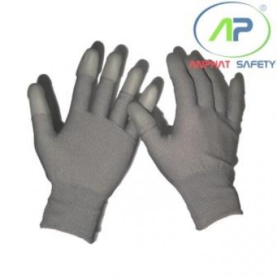 Găng tay thun phủ PU ngón tay (màu xám) không viền size L